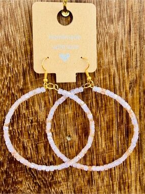 Gold Hoop Earrings with Pale Pink Beaded Detail